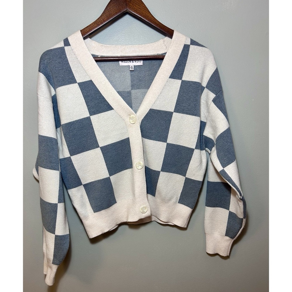Willow‎ And Wind XS Checkered Cardigan Ivory/grey. Valentine's Girly Slay Crop - Picture 11 of 16
